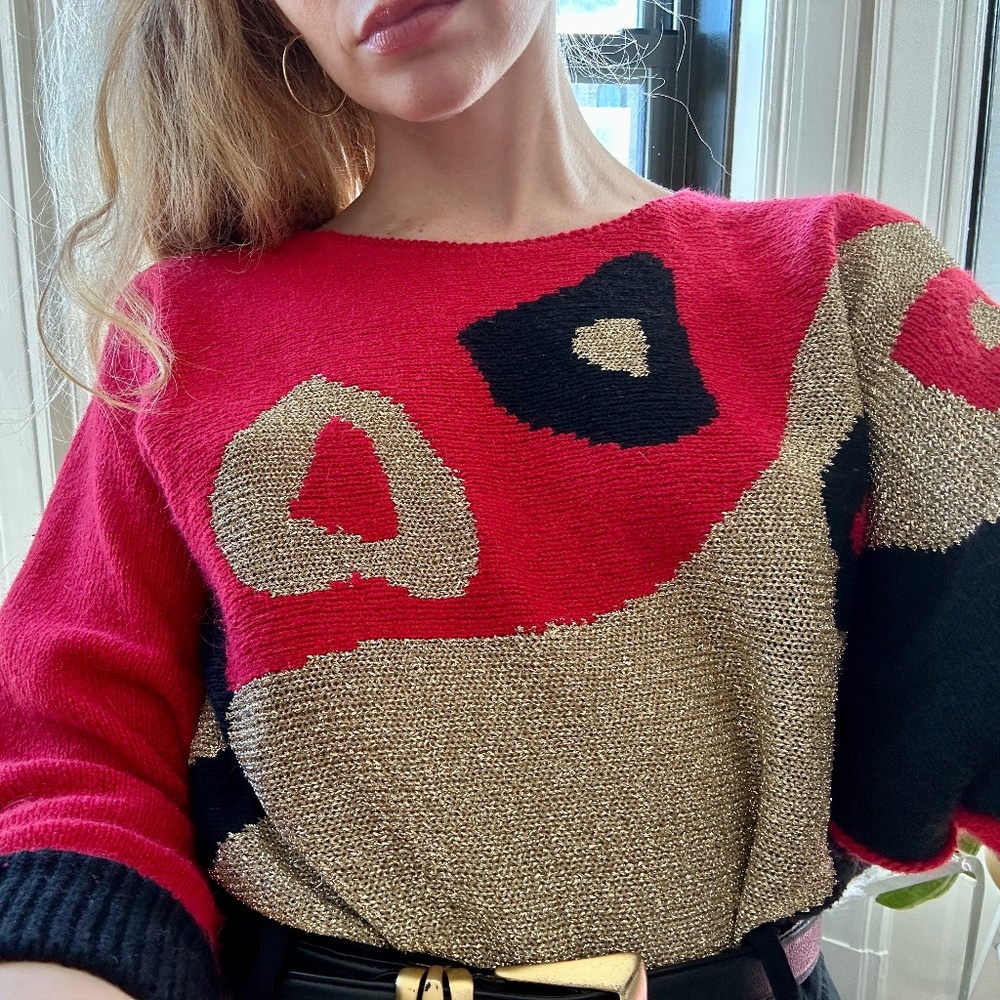 Vintage Hollywood & Vine Red, Gold, and Black Sweater